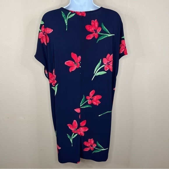 XS Chaps Blue Red Floral Stretch Dress Oversized Fit Pullover Boho Geometric - Picture 4 of 7